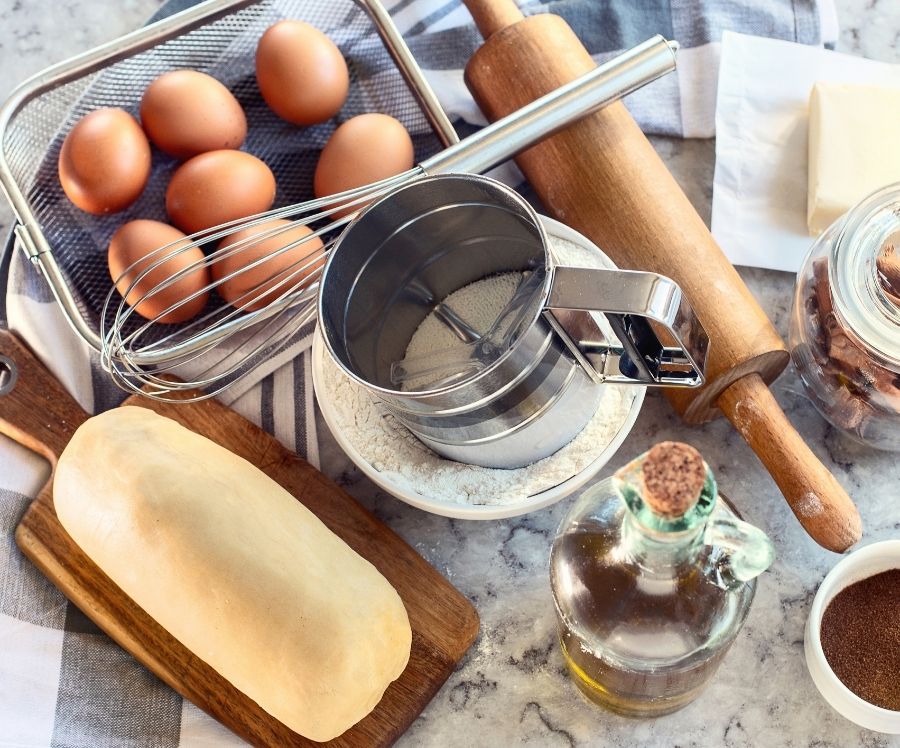 Baking ingredients on a kitchen table