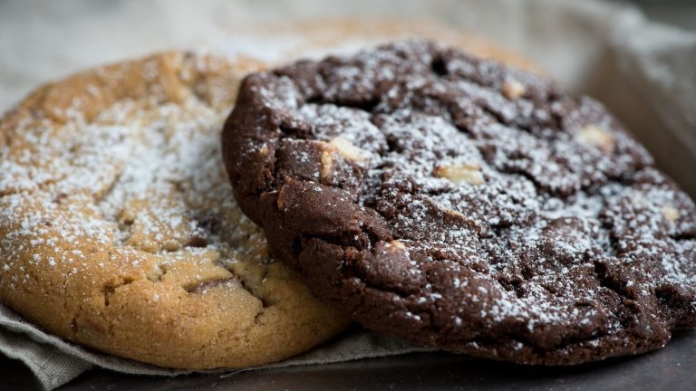 Two cookies vanilla and chocolate