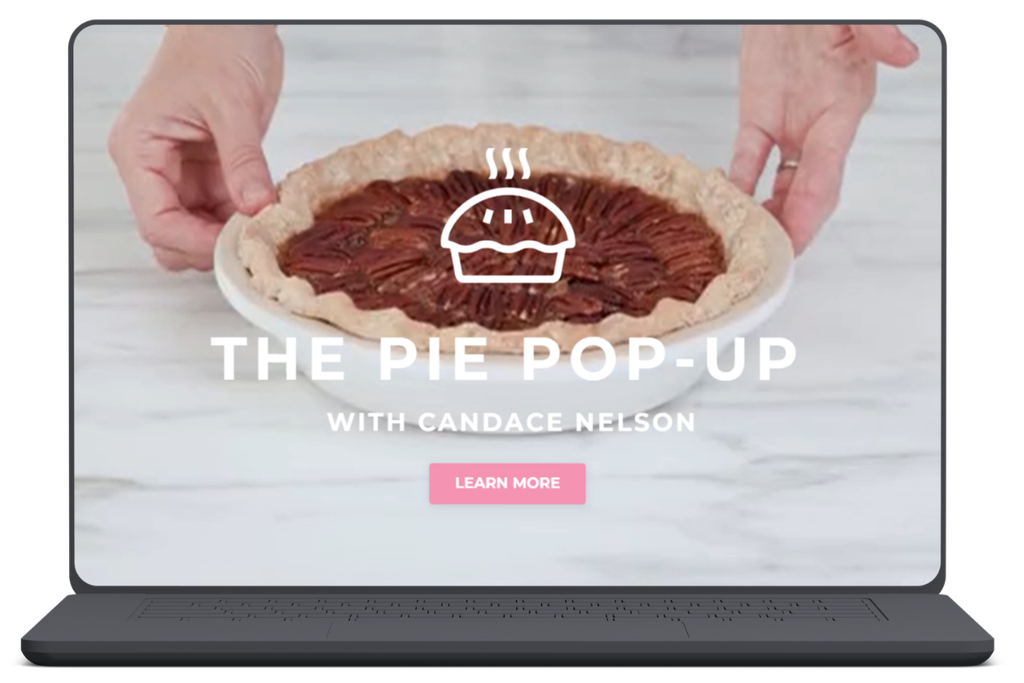 Mockup of a laptop showing The Pie Pop-Up course by Candace Nelson